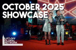 Dynamic performers at Lift-Off Global Network October 2025 showcase event with vibrant stage lighting.